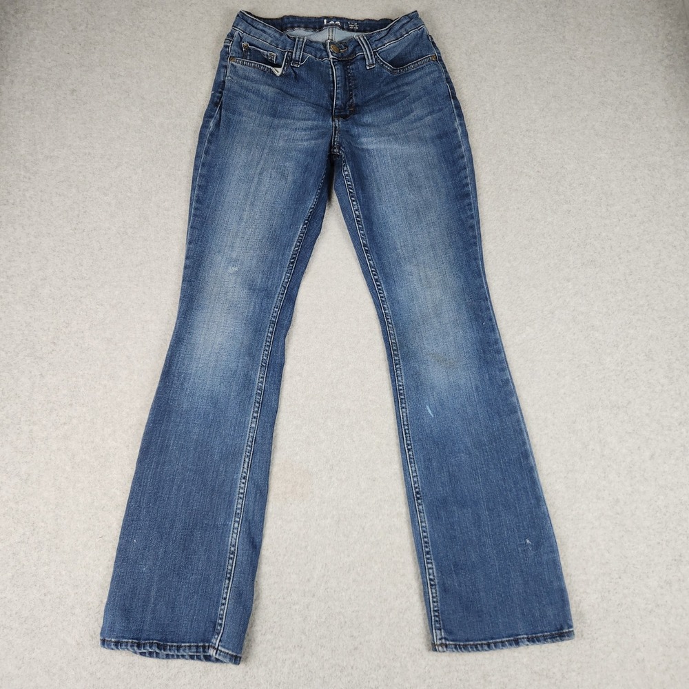 Lee Bootcut Jeans Womens 6M Blue Denim Whiskered Mid Rise Stretch Streetwear